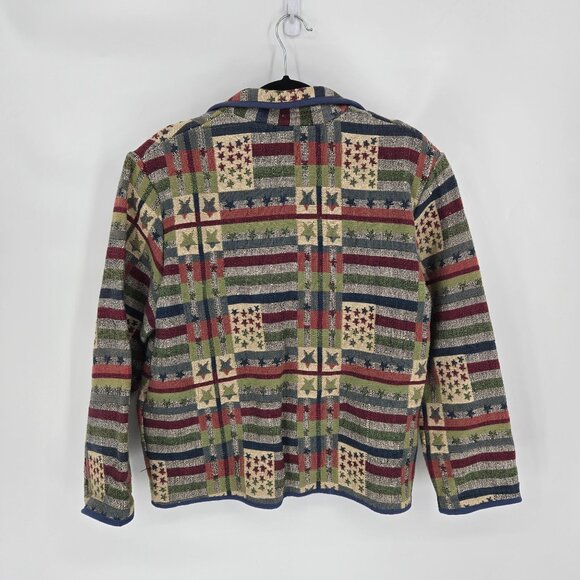 Drapers and Damons Medium  cotton Patriotic print woven 2 button blazer Flag VTG - Picture 10 of 11